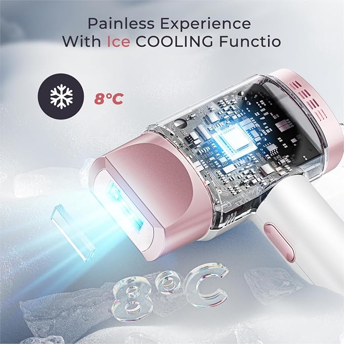 IPL Laser Hair Removal for Women and Men, Hair Removal with Ice-Cooling for Nearly Painless and Long-Lasting Result At-Home Permanent Hair Removal Device 999900 Flashes for Whole Body Use