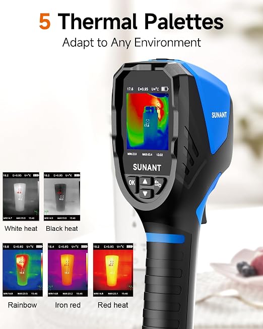 Infrared Thermal Imaging Camera, 240x240 TISR Resolution, 25Hz Refresh Rate, -4°F to 1022°F, Adjustable Emissivity, Hot/Cold Spot Detection, LED Light for HVAC, Electrical & Home Inspection