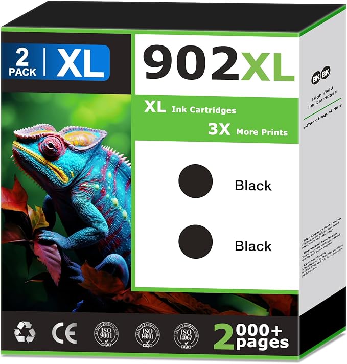 902XL Black Ink Cartridges Replacement for HP 902 Black Ink Cartridges, Compatible with HP Printer OfficeJet Pro 6968 6978 6950 6958 6979 6962 6954 6971 6974 6975, Equipped with Upgraded Chip (2 Pack)