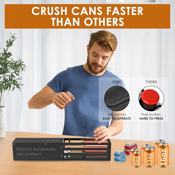 YOTAN Electric Can Crusher, 8oz&12oz&16oz Automatic Can Crushers for Recycling Wall Mounted, Aluminum Can Crusher Electric, Can Trash Compactor for Aluminum Seltzer, Soda, Beer Cans, Bottles
