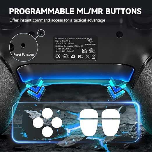 AceGamer 2 Pack for PS4 Controller, Hall Effect Joysticks & Programmable Back Buttons, Wireless Controller for PS4/Pro/Slim/PC, RGB Light/Turbo/Vibration/Motion/3.5mm Audio Jack!