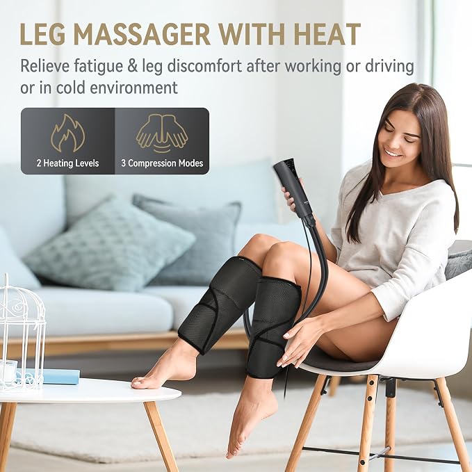 FIT KING Air Compression Leg Massager with Heat - Great Gift for Wife Mom Dad