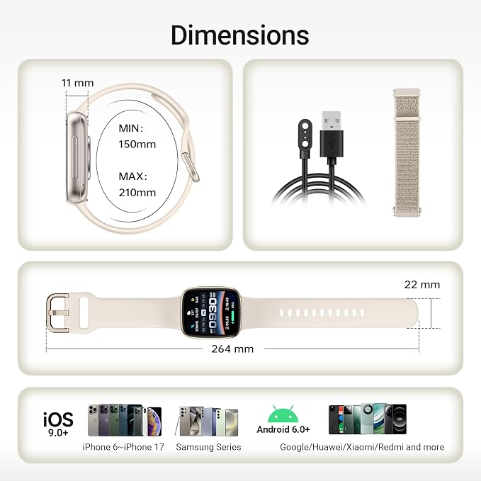 Fitpolo Smart Watch, 1.85" AMOLED Fitness Tracker with Bluetooth Call, Heart Rate/Sleep/SPO₂ Monitor, 100+ Sports Modes, 3ATM Waterproof Smartwatch for Android/iPhone/Samsung, Includes 2 Bands