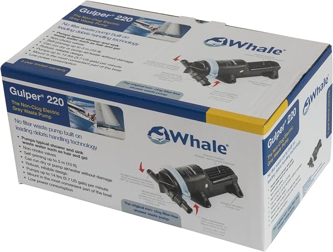 Whale Gulper 220 Graywater Pump - Manages Gray Waste in Boats & RV - 3.5 GPM Flow Rate - 12V/24V