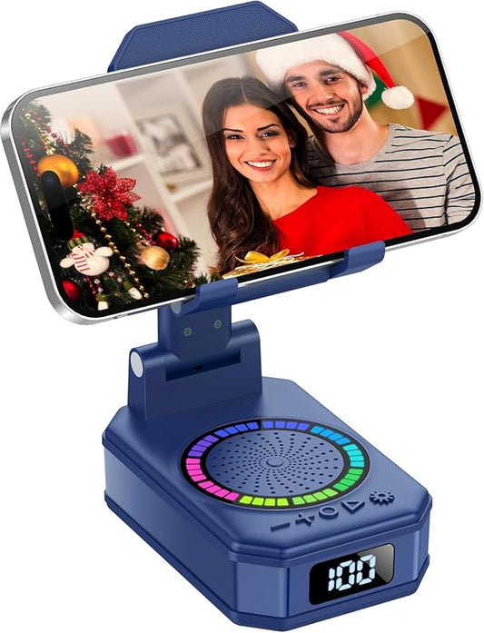 Gifts for Men Women, Cell Phone Stand with Wireless Bluetooth Speaker and Colorful LED Lights, Anti-Slip Base HD Surround Sound, Rechargeable (3000mAh), Home and Outdoors Bluetooth Speaker Blue