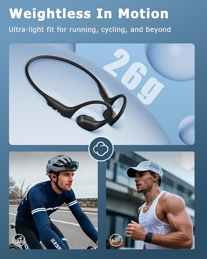 Bone Conduction Headphones for Swimming - Open-Ear Wireless Sport Earbuds with Hybrid Bone & Air Conduction, Built-in MP3 Storage, IPX8 Waterproof, Bluetooth Running Headphones (Midnight Black)