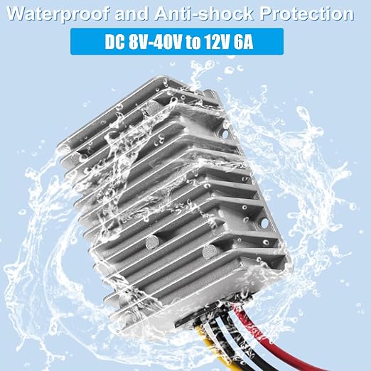 DC Voltage Reducer Converter DC 8V-40V to 12V 6A Automatic Step Down Up Voltage Regulator Power Converter Waterproof Module Transformer for Golf Cart Club Car