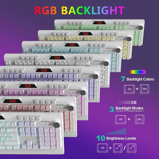H8 Wireless Gaming Keyboard and Mouse Combo, LED Backlit Rechargeable 3800mAh Battery, Mechanical Feel Anti-ghosting Keyboard with Wrist Rest + 7D 3200DPI Mice for Windows, Mac, PC, Laptop