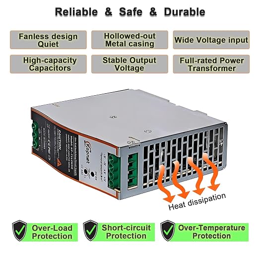 150W 48V Din Rail Mount Power Supply 48V Output AC-DC Industrial Power Adapter 100~240V AC Input Din-Rail Switching Power Supply with Over Load/Temperature Short Circuit Protection