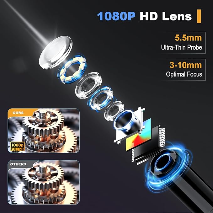 Endoscope Camera with Light: 4.3" 1080P Inspection Borescope Camera for Sewer - 16.4ft Waterproof Industrial Endoscope - Flexible Snake Bore Scope for Plumbing Automotive