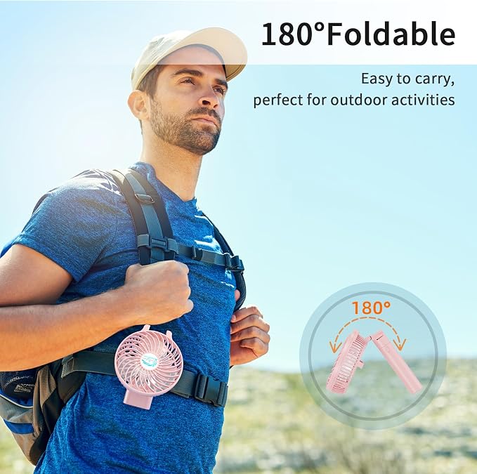 HandFan 10400mAh Personal Handheld Fan, 40Hrs Long-Lasted Hand Fan Rechargeable, Mini Cooling Fans Foldable, Heavy Duty Battery Fans Portable for Travel Beach Concerts Cruise Makeup(Pink)