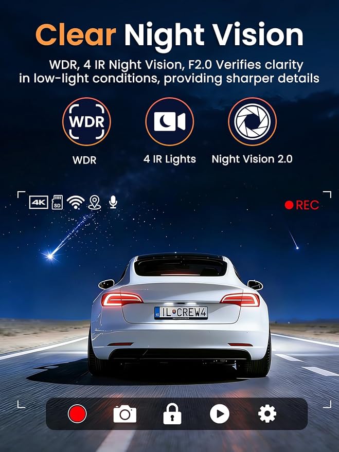 3 Channel Dash Cam Front and Rear Inside,2.5K+1080P+1080P Dash Camera for Cars,Free 64GB Card,Dashcam with WiFi,APP Control,Parking Monitor,Night Vision,Loop Recording