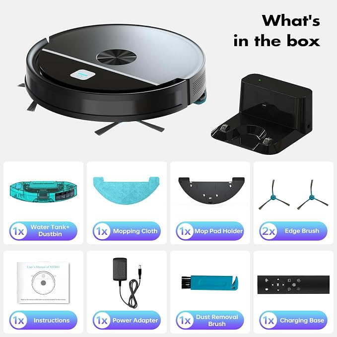 Robot Vacuum and Mop Combo,3500Pa Powerful Suction, with Wi-Fi/App/Remote,2 in 1 Mopping Robot Vacuum Cleaner,Dustbin and Watertank, for Pet Hair,Hard Floors and Low Pile Carpet Black
