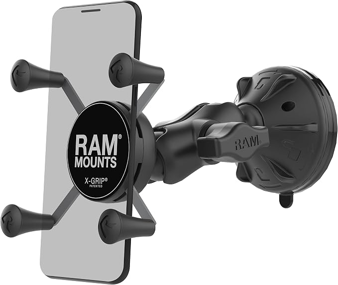 RAM MOUNTS Phone Mount for Car Windshield & Dash with Low-Profile Twist-Lock Suction Cup, X-Grip Holder with Short Arm for Smartphones RAP-B-166-2-A-UN7U