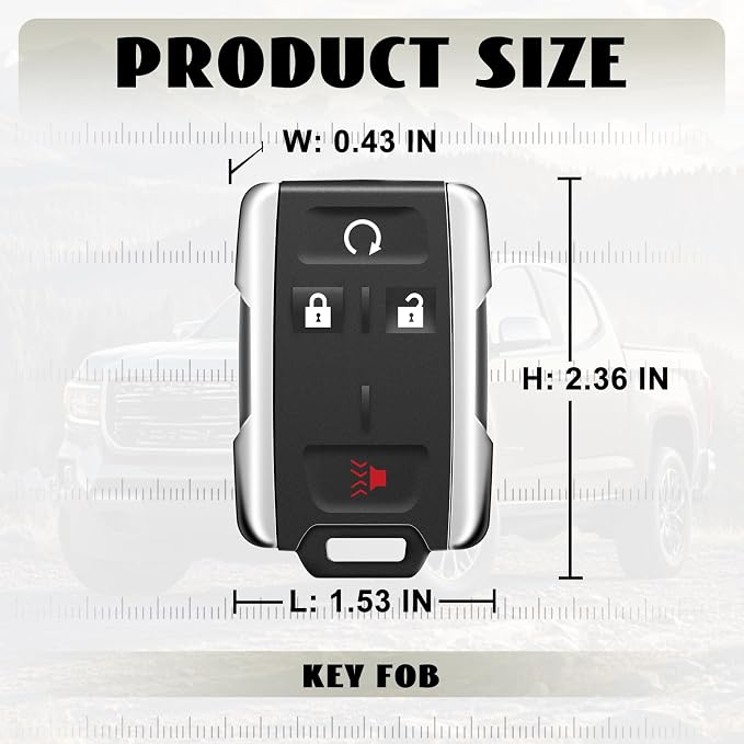 4 Buttons Keyless Entry Remote Key Fob Replacement for 2014-2018 Chevy Silverado GMC Sierra 1500 2500 3500, 2015-2021 GMC Canyon Chevrolet Colorado (1PCS)