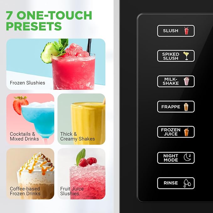 NutriChef Slushie Machine for Home | No Ice Needed Slushys 7-in-1 Preset Programs: Self Clean, Milkshakes, Spiked Slush & More | 64 oz, Quiet Operation, One-Touch Start & Includes Recipes | Black