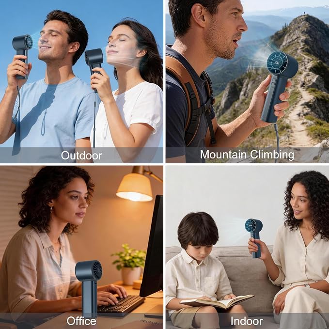 Handheld Turbo Fan with 1-100 Speed - 15H Max Cooling Mini Portable Fan, Metal Personal Air Cooler for Commute and Travel, Gifts for Men and Women, Blue