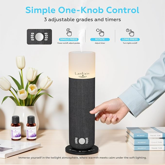 Lantixin Waterless Essential Oil Diffuser,Smart Scent Diffuser with Nightlight,Cold Air Scent Diffuser Oil Machine for Home Large Room,120ml Aromatherapy Diffuser Plug-in for 1000 Sq Ft