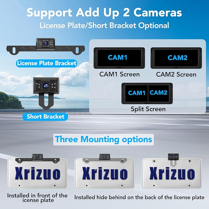 6.86 Inch Wired Backup Camera System with Monitor, 1080P HD Rearview Camera for Trucks Cars SUVs, IP69K Waterproof Reverse Cam, Enhanced Super Night Vision & 2-Channel Split Screen, Dual Bracket Mount