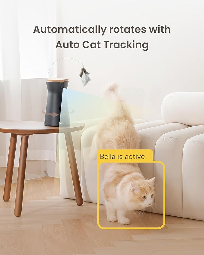 Furbo 360° Cat Camera: Basic See, Talk & Toss Features, No AI Alerts, No Subscription Required, Pet Security Cam w/Meowing Alerts, Rotating View, Treat Toss, 2-Way Audio, Smart Home Kitty Monitoring