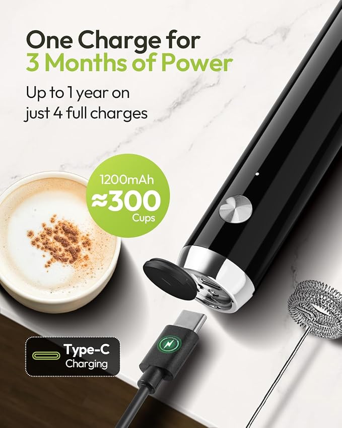 Product Image Maestri House Rechargeable Milk Frother with Stand, LunaFro Handheld Electric Foam Maker +Gift Box