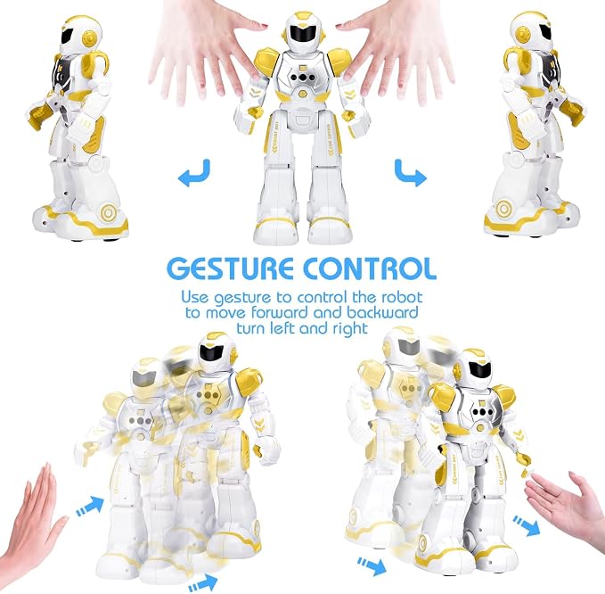 KingsDragon Robots Toy for Kids, RC Gesture Sensing Toy, Interactive Walking Singing Dancing Robot Birthday Presents for Boys Girls Age 6 7 8 9 Years Old,Yellow