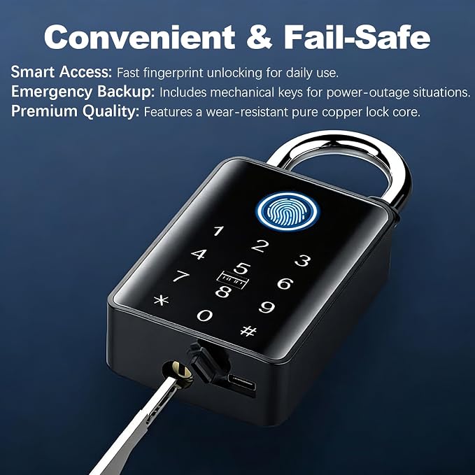 Heavy Duty Fingerprint Padlock with Key, Outdoor Smart Padlock with Code Keypad, Smart Combination Gate Lock for Outdoor Fence, Gate, Storage Unit, Tuya App, Waterproof (10 mm Shackle)