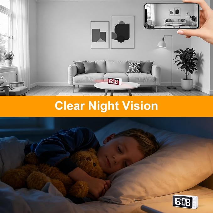 Magnetic Hidden Camera Clock - WiFi Wireless 4K HD Nanny Cam with Wide-Angle 150°, Clear Night Vision & Smart Motion Detection, Indoor Hidden Camera for Home Security, Office, Pet, App Remote Control