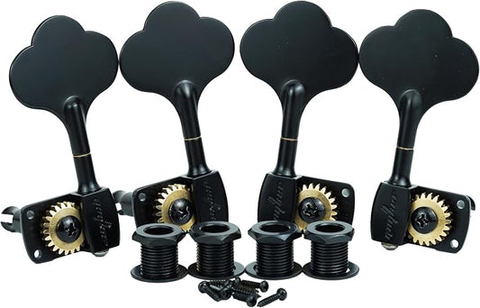 Guyker Bass Tuners (2R + 2L) - 1:22 Ratio Gear Open Frame Bass Drop Locking Machine Head Tuning Key Pegs Replacement for Electric Jazz Guitar Bass or Precision Instruments, BB100 Black