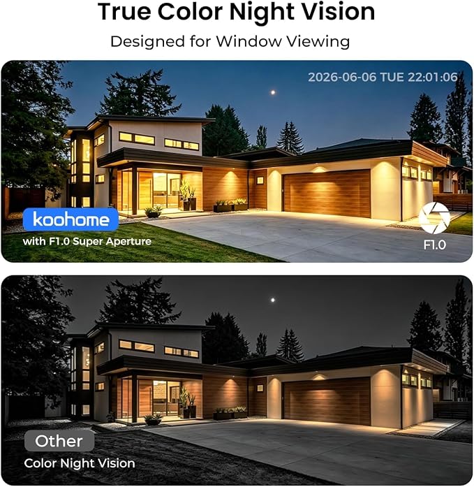5MP 3K Window Camera 2 Pack for Indoor & Outdoor Home Security, Magnetic Mount, Color Night Vision, 24/7 Recording, Free Cloud Storage, No Subscription, Dual-Band WiFi, AI Detection, Walnut Wood