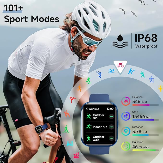 Gydom Smart Watches for Men, 1.8" Fitness Tracker for Android & iPhone, Answer/Make Calls, Alexa Built-in, Heart Rate/Sleep/SpO2 Monitor Smartwatch, IP68 Waterproof Watches 101+ Sport Modes, 2 Bands