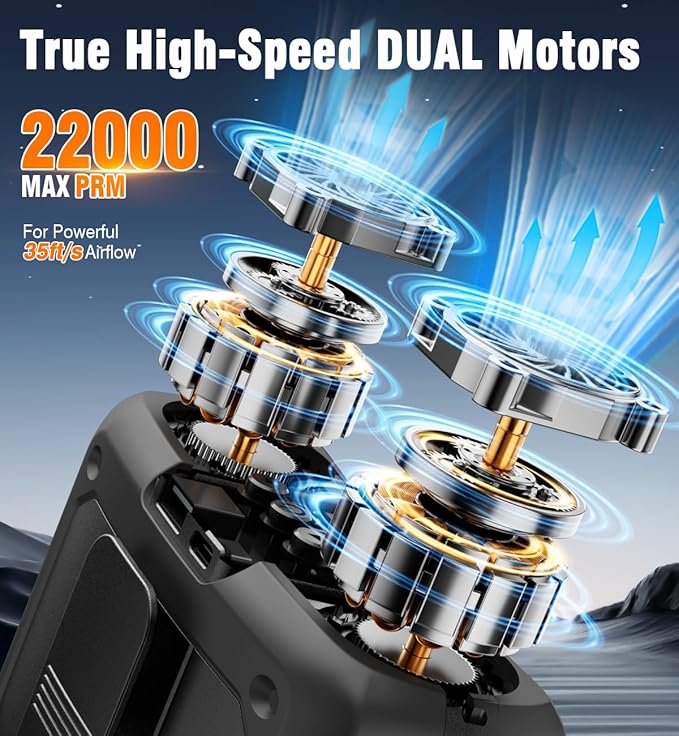 20000mAh Portable Fan,True High Speed Dual Motors with 200% Powerful Airflow, Up to 41Hours and Rechargeable Personal Neck Waist HandsFree Wearable Fans for Travel,Camping,Outdoor,Jobsite,Sports,Golf