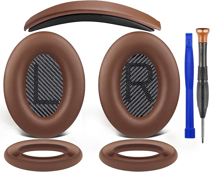 SOULWIT Replacement Kit for Bose QuietComfort QC35/QC35 ii Over-Ear Headphones, Ear Pads Cushions + Headband + Silicone Earpads Cover Protector - Coffee