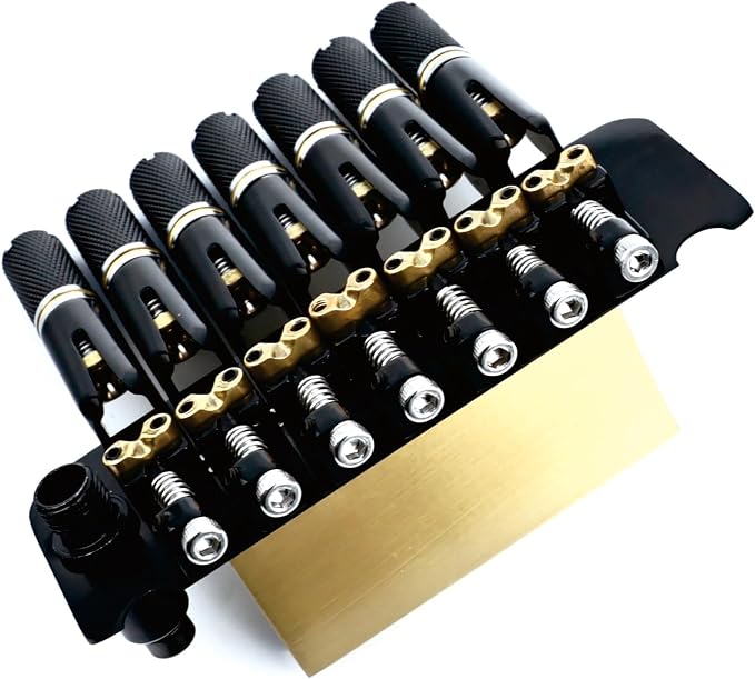 10.5mm 7-String Headless Electric Guitar Bridge, 2 point tremolo bridge - Brass Block Saddle Hardened Steel Plate,Fit for 7 String Headless Electric Guitar Replacement parts（All Black）