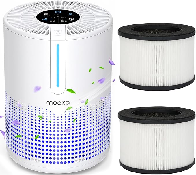 MOOKA M01 Air Purifiers for Bedroom Home 430 Sq.Ft with Extra 2 Filters, H13 HEPA Filter Small Portable Air Purifier with USB Cable Fragrance Sponge for Smokers Pollen Pets Dust Odors