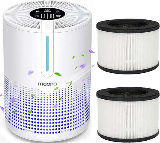 MOOKA M01 Air Purifiers for Bedroom Home 430 Sq.Ft with Extra 2 Filters, H13 HEPA Filter Small Portable Air Purifier with USB Cable Fragrance Sponge for Smokers Pollen Pets Dust Odors