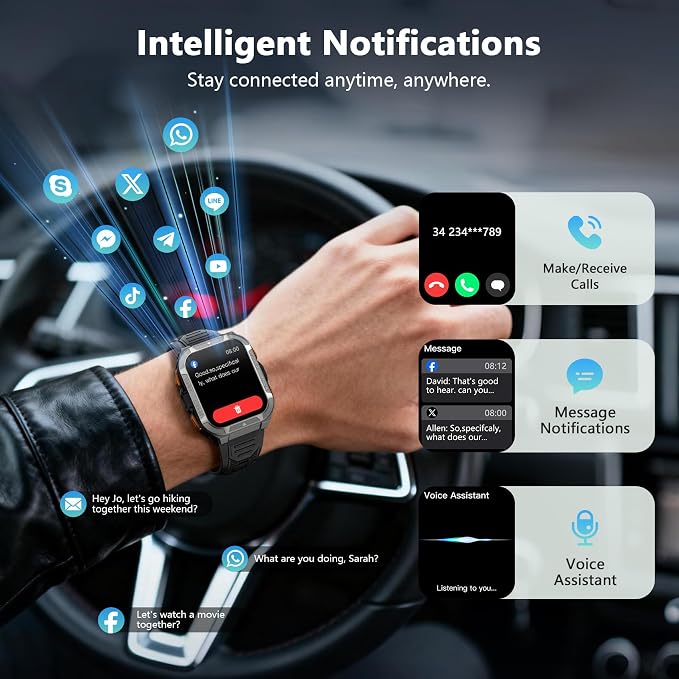 Blackview GPS Smart Watch for Men with ChatGPT, AI Translator, Compass & Flashlight/100-Day Battery/Bluetooth Calling/Health Monitor/100+ Sports,Fitness Tracker for iPhone/Android Phones