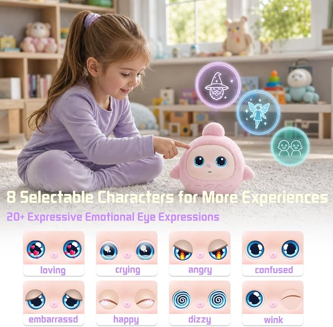 Lovi AI Interactive Emo Robot for Kids, Smart Plush Talking Toys Companion, LCD Eye Screen Desktop Robots for Play, Bedtime and Learning, Rechargeable Electronic Pets Gift for Boys and Girls