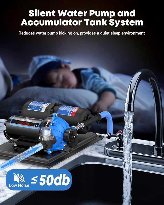 Kohree RV Water Pump 110V AC 7.5GPM 70PSI and 1L 125PSI Pre-Pressurized Accumulator Tank, Quiet Water Transfer Pump and Accumulator Tank System for Home Use, RV, Boat, Kitchen, Bathroom, Irrigation