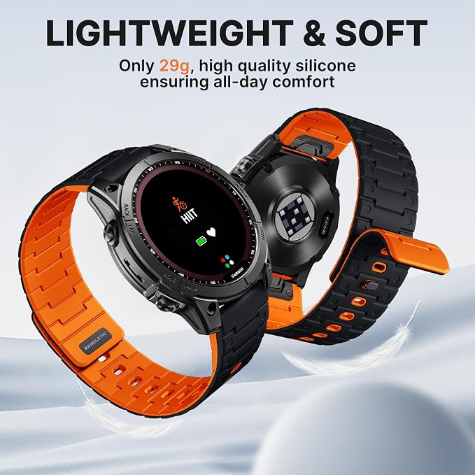 Bandletic Compatible with Garmin Instinct Watch Band - 22mm Quick Fit Silicone Sports Strap for Fenix 8 E 47mm/7 6 Pro/5 Plus/Instinct 2 3 E 45mm /Forerunner 965/955/945 /Approach S70/S62/S60/Epix Pro