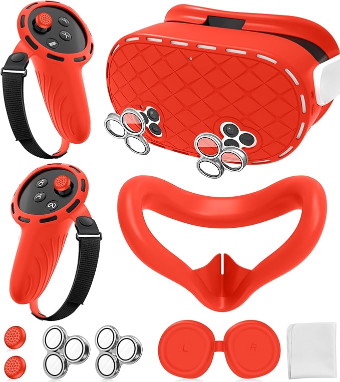 Silicone Cover Set Compatible with Meta/Oculus Quest 3s Accessories, Silicone Face Cover, Controller Grip Cover, Camera Lens Protector, VR Shell Cover, Protective Lens Cover, Not Fit Quest 3