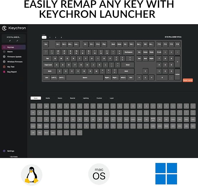 Keychron K10 Pro Wireless Custom Mechanical Keyboard, QMK Programmable Bluetooth 100% Layout with Silent Red Switch White Backlight Compatible with Mac Windows Linux