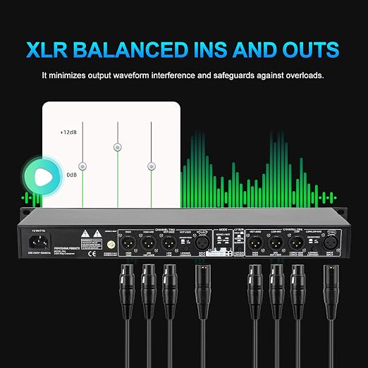 Professional 2/3 Way Stereo/4 Way Mono Crossover with XLR Input and Output, Stereo Audio Sound Processing for PA System with Subwoofer
