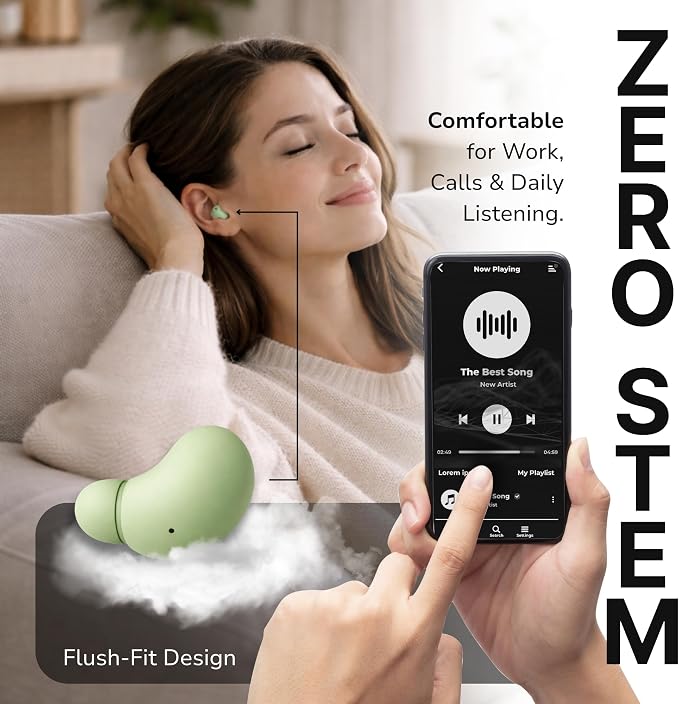 VionB Air Invisible Earbuds Wireless Bluetooth 5.4 for Small Ears, Mini Tiny Ear Buds, IPX5 Waterproof, Sound Isolating Fit, ENC Mic for Clear Calls, Discreet in-Ear Headphones (Sage Green)