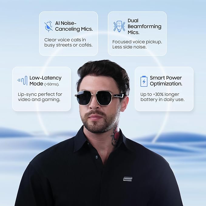 LIMU Gen 5 AI Smart Sunglasses - AI Glasses with Real-Time AI Interpreter, Open-Ear Bluetooth Audio for Calls & Music, Premium 33 g Metal Frame, Travel & Business Ready for Women & Men