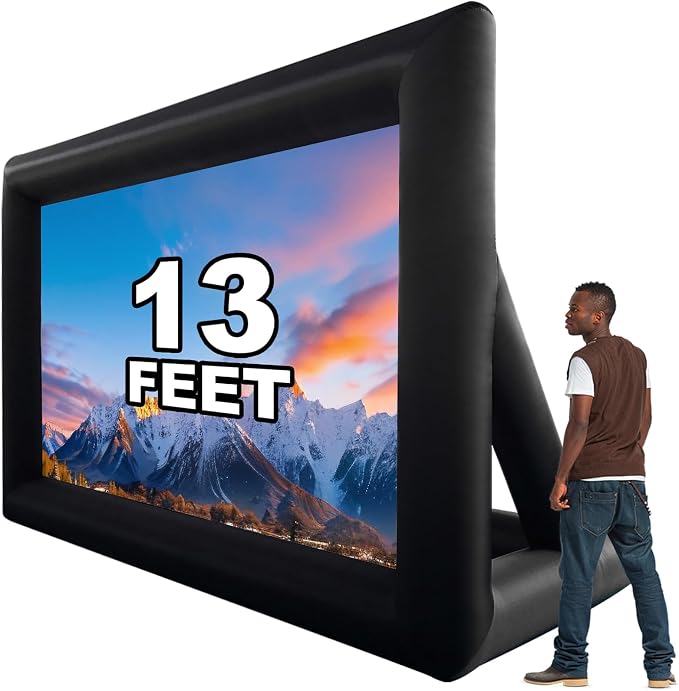 GYUEM 13 Feet Indoor and Outdoor Inflatable Blow up Mega Movie Projector Screen with Carry Bag for Front and Rear Projection