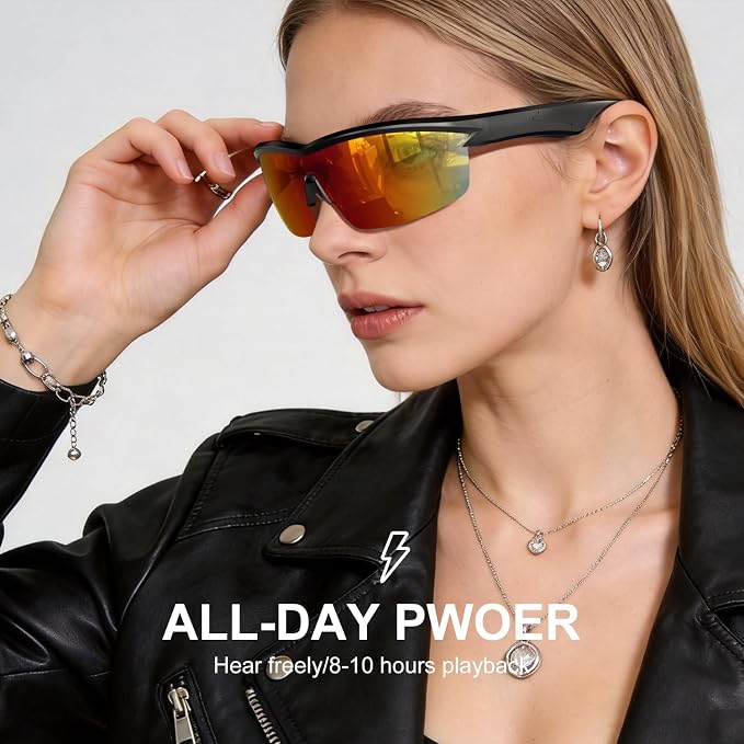 Bluetooth Audio Smart Glasses for Cycling Running Driving | Polarized Sports Sunglasses with Open-Ear Speakers, Hands-Free Calls, Voice Assistant, UV Protection, IPX5 Waterproof for Hiking Fishing