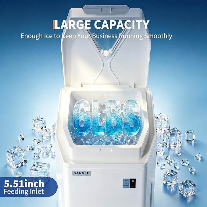 Garvee Commercial Ice Shaver Crusher 300LBS/H, 500W Electric Snow Cone Maker, 500RPM Tabletop Ice Shaving Machine with 5.07LBS Hopper & Stainless Steel Blade for Home, Parties, Snack Bars, White