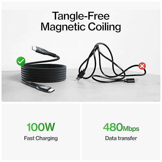 Statik MagStack Pro USB C to USB C Cable, Magnetic Type C Charger Fast Charging Cord, On The Go Magnetic Charging Cable for Car, Compatible with iPhone, iPad & Android, 100W 3FT, 3-Pack