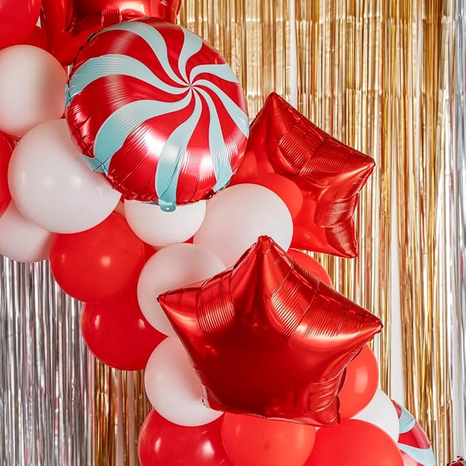 Restaurantware-Balloonify Christmas Balloon Arch Kit, 1 Holiday Decoration Kit - 138 Balloons, With Chain, Red And White Latex Balloon Arch Kit, Includes Glue Dots, Ribbon, Knot